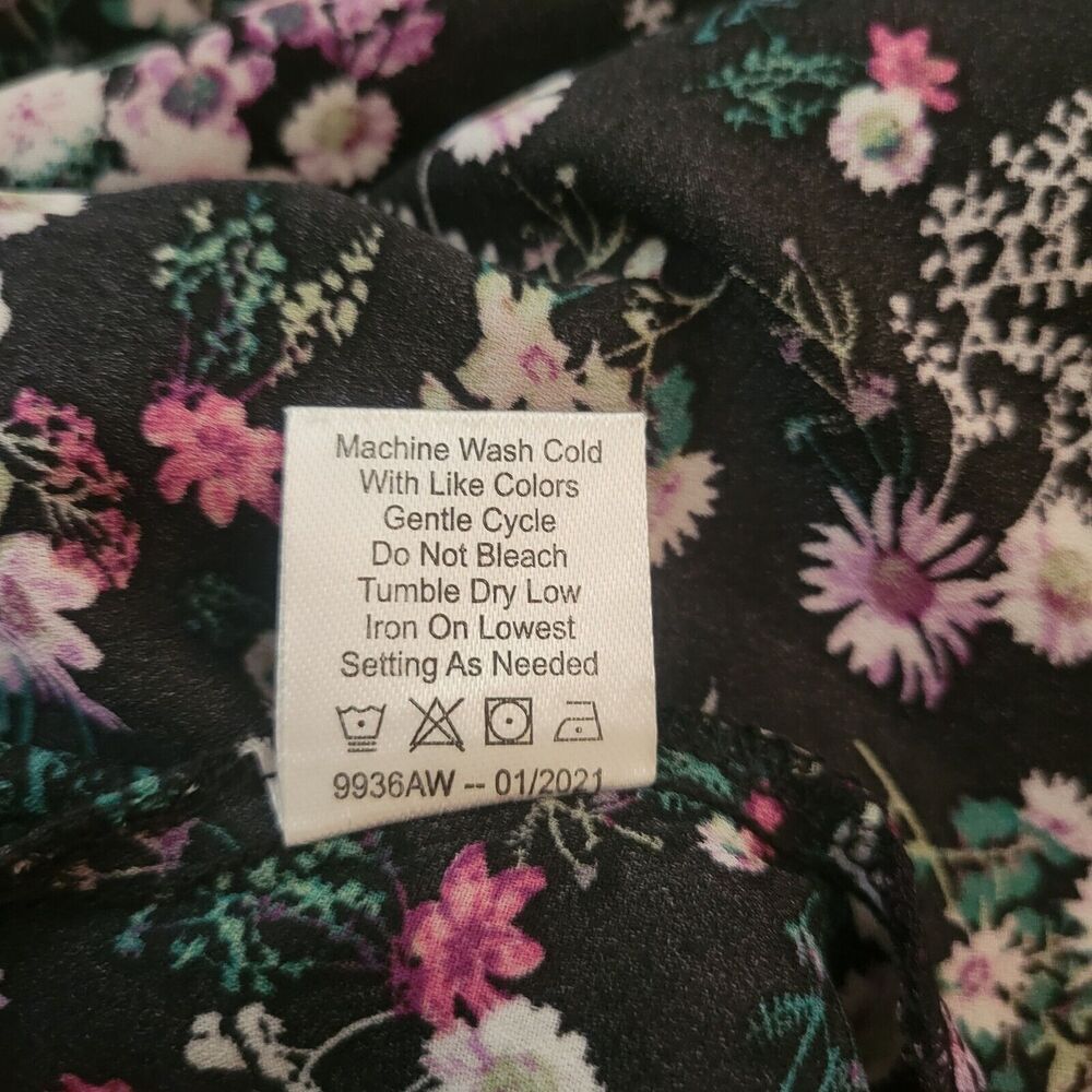 Janet Chung Peplum Floral Chiffon Top Black Purple Pink Flowers Ruffle Sleeve 2X - Picture 13 of 13